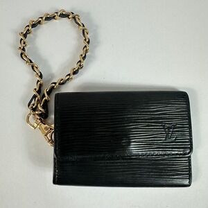 Louis Vuitton Epi Leather Key Holder Case Black Gold Chain Accent Vintage